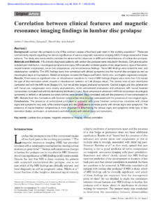 PDF Correlation Between Clinical Features And Magnetic Resonance Imaging Findings In Lumbar Disc Prolapse